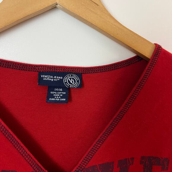 Y2k Vintage Venezia 'Hottie' Graphic Cinched Top Red Medium - Picture 4 of 5